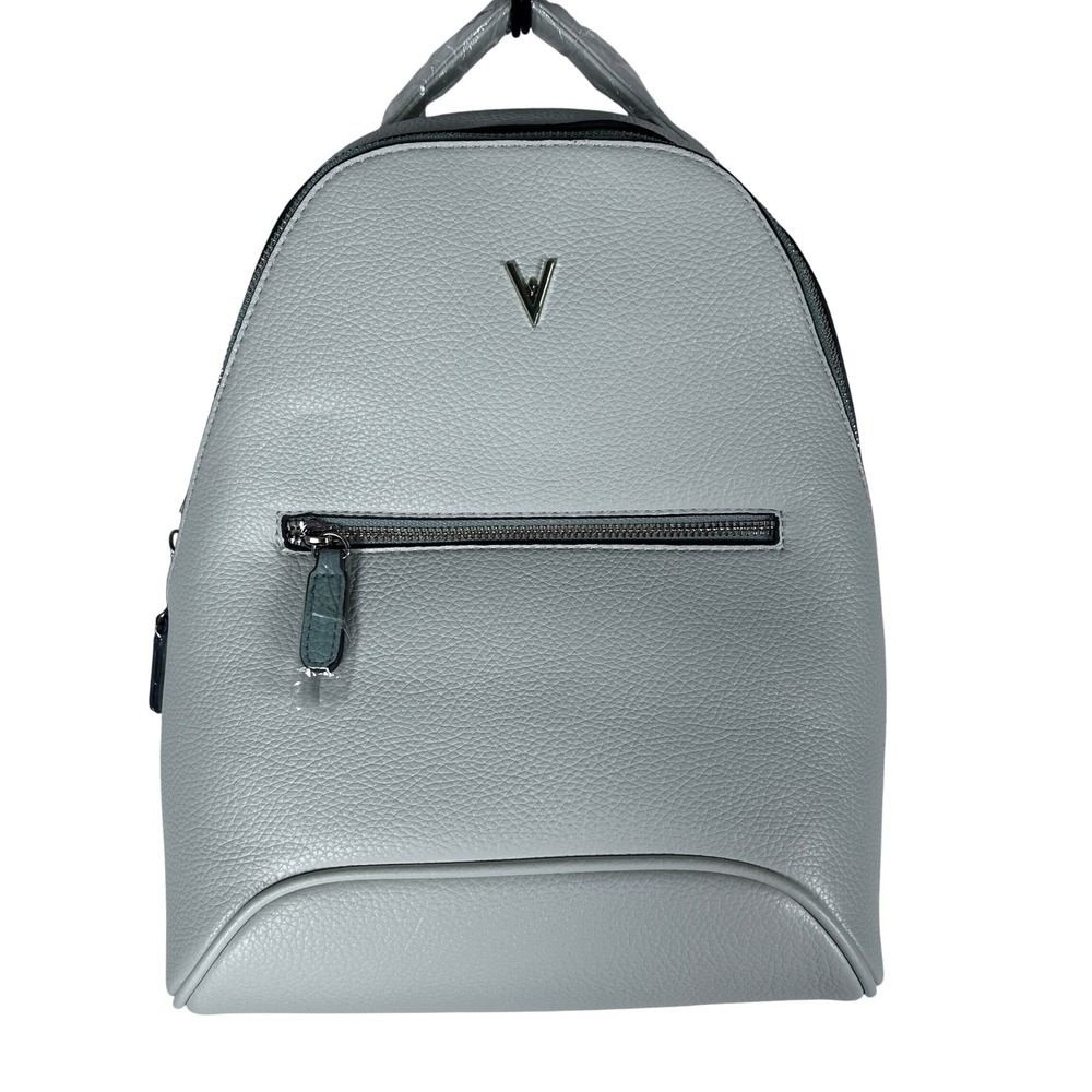 Vanessa Williams Womens White Pebble Leather Mini Backpack‎ V Logo Front Zip